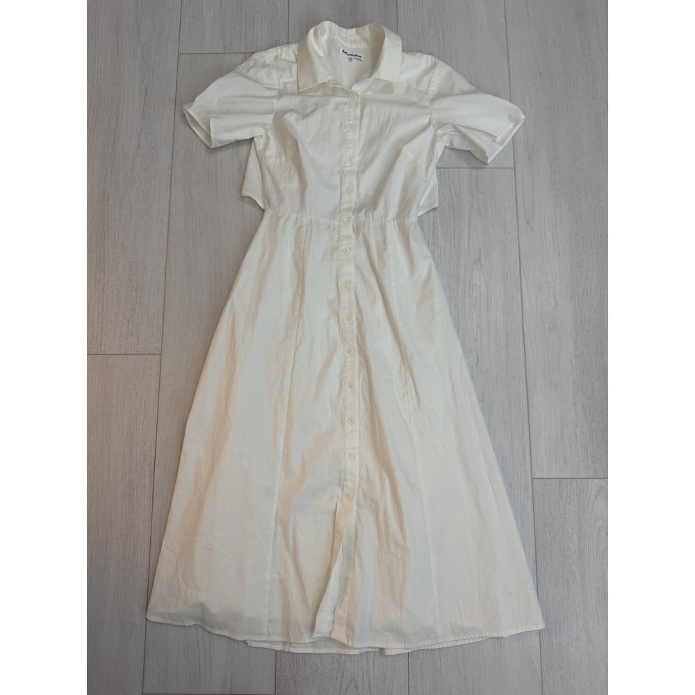 Reformation Collared Short Sleeve A-line Midi Dress Size US 0‎ Ivory Cutout Back